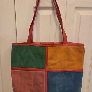 Suede And Leather Linea By Louis Dell Olio Colorblock Red and Blue Tote